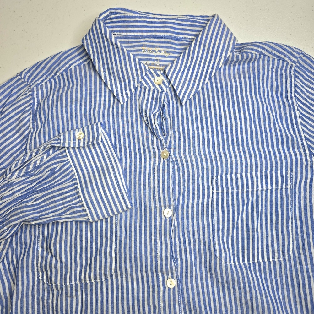 LILLY PULITZER‎ Women's Small Long Sleeve Blue White Stripe Shirt -1184
